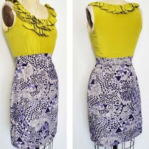 Maeve Yellow/Green And Blue, Grey Patterned Pencil Dress